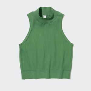 Green Sleeveless Mock Neck Ribbed Knit Crop Top